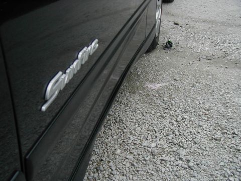 1997 Ford Taurus - Side view of a black car's lower body panel with chrome badging.