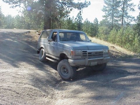 1989 Ford Bronco - This Ford Bronco is navigating a dirt path in a wooded area.