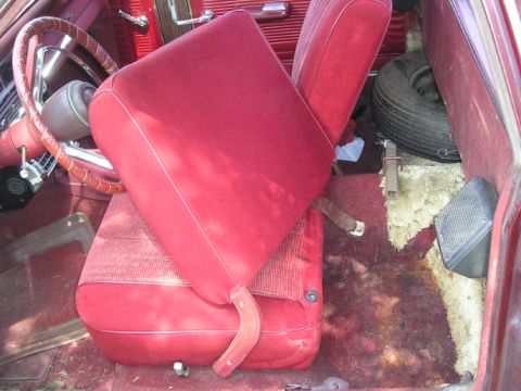 1967 Ford Ranchero - Picture of package shelf, spare tire, and area behind seats. Time to buy a new carpet!