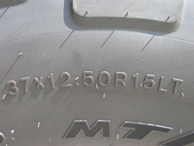 Tire sidewall marked 37x12.50R15LT with MT logo