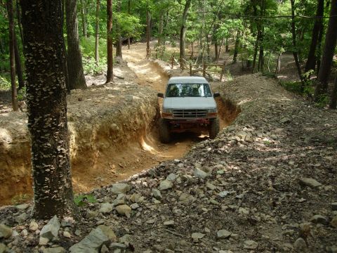 1995 Ford Bronco - If it's wet, I'm sliding into the sides of this thing. Big truck, little space.