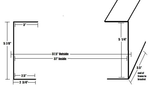 1989 Ford Bronco - Diagram illustrates the specific measurements for a frame and bracket assembly, detailing outside and inside dimensions.