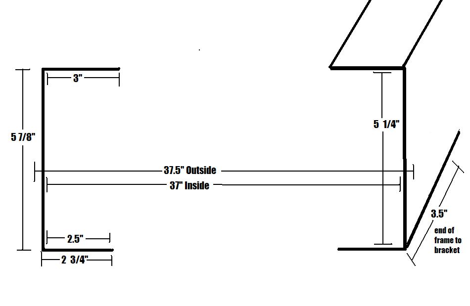 Dimensioned drawing of a frame crossmember bracket with measurements in inches