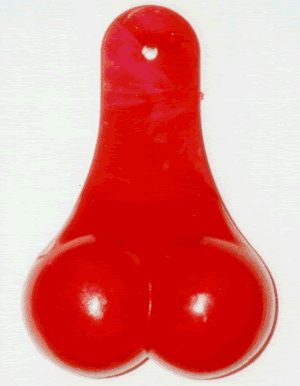 1993 Ford Bronco - This red plastic novelty accessory is designed to hang from a vehicle, often seen on trucks.