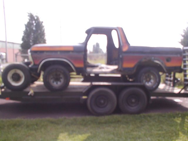 Side view of a 1979 Ford Bronco on a trailer