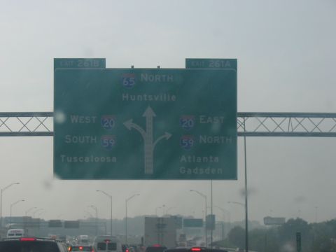 1988 Ford Bronco - Highway exit sign indicates multiple routes and destinations, including Huntsville, Tuscaloosa, Atlanta, and Gadsden.