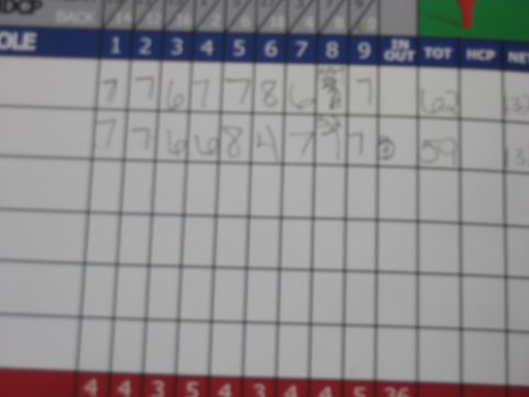 1988 Ford Bronco - A golf scorecard shows scores for multiple holes and players, in some cases, the total score for each player.