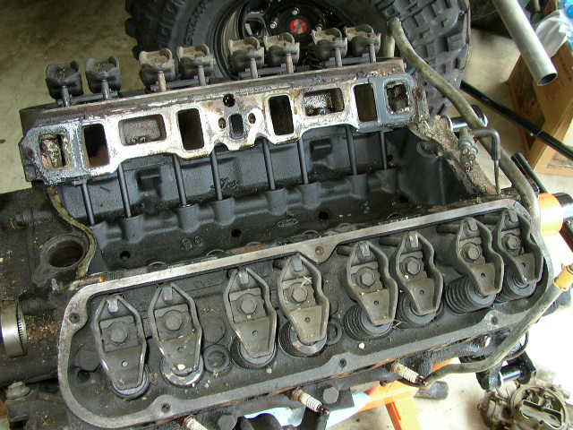 Engine block with valve train visible