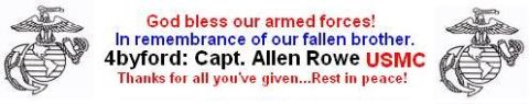 1995 Ford Bronco - A memorial graphic displays the USMC emblem and text honoring a fallen brother, Capt. Allen Rowe.