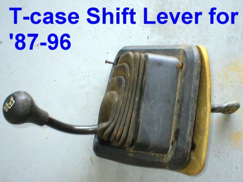 1983 Ford Bronco - SOLD T-Case shift lever for 87-89 '90-96 use a lever with a round base, and a knob that says "PUSH DOWN".