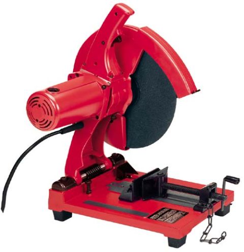 1994 Ford Bronco - This is a red chop saw with a black cutting wheel and a black power cord.