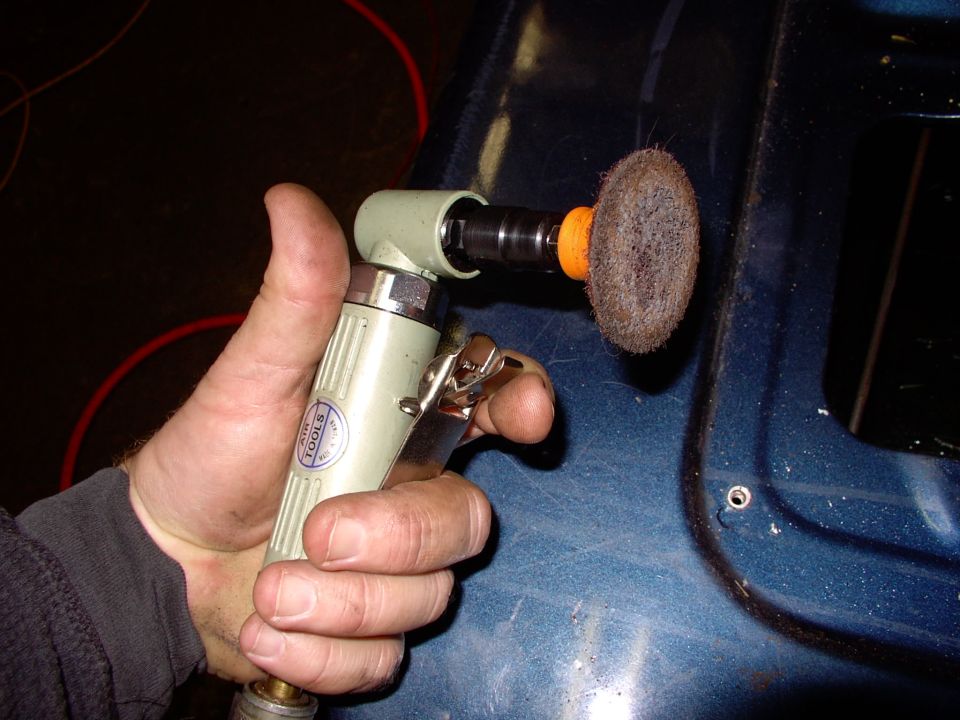 My new favourite tool !  25,000 rpm on air and scotchbrite pads that never seem to clog or choke on rust.  They remove rust, glue, undecoating, paint, bondo, etc. What they don't do is scratch or remove metal.  I love em' !