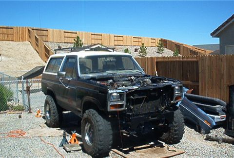 1986 Ford Bronco - This lifted Ford Bronco appears to be from the early 1980s, with its front end undergoing modification.