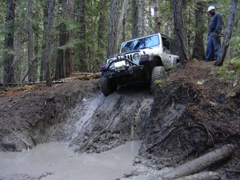 1995 Ford Bronco - Jeff about to take a slide down a slippery mud hill