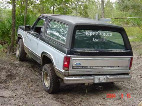 1982 Ford Bronco - 1982 Ford Bronco seen off-road with a sticker on the rear window.