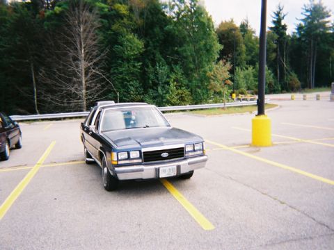 1990 Ford Crown Victoria LTD - A 1990 Ford Crown Victoria LTD is parked in a lot with trees in the background.