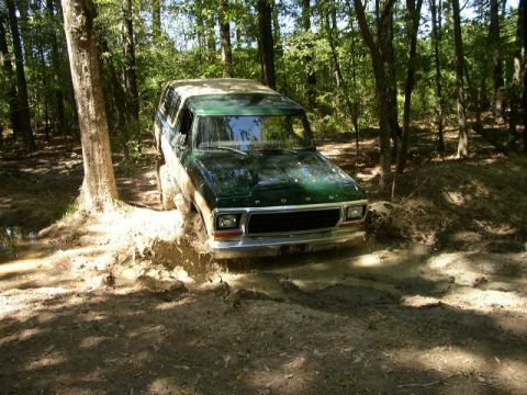 1995 Ford Bronco - This classic Ford Bronco navigates a muddy obstacle on a wooded path.