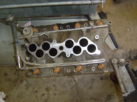 1993 Ford Bronco - Intake manifold assembly with fuel injectors and fuel rail removed from an engine.