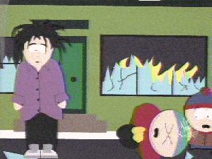 1994 Ford Bronco - Animated characters are depicted in front of a building with a fire graphic on the window. A watermark is present.