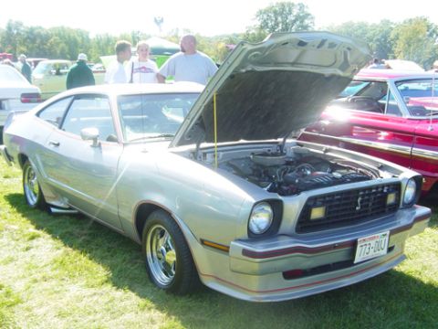 1978 Ford Mustang II - This 1978 Ford Mustang II is shown with its hood open, revealing the engine bay.