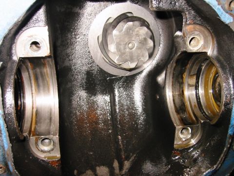 1985 Ford Bronco - Differential housing interior with bearings and a gear visible.