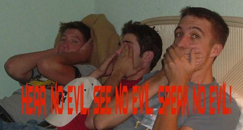 1993 Ford Taurus - Three friends enacting the proverb 'Hear no evil, see no evil, speak no evil' with a superimposed text overlay.