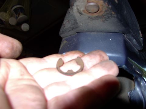 1986 Ford Bronco - I've got a swing away spare so off comes the two circlips. Then just drift the pivot pins upward and off comes the whole arm assembly. Don'…