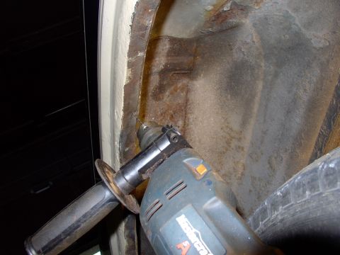 1986 Ford Bronco - Now get your safety glasses on and crawl under for the wheel well spot welds. Here you've caught me piloting for the spot weld cutter by ju…