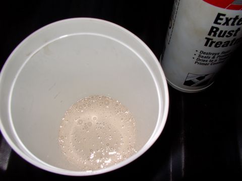 1986 Ford Bronco - After you shake the heck out of the quart bottle, pour less than you think you'll need into a container to brush on. It starts out like a t…