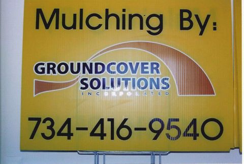 1999 Jeep Grand Cherokee - Sign for Groundcover Solutions, a mulching company, with their phone number 734-416-9540.