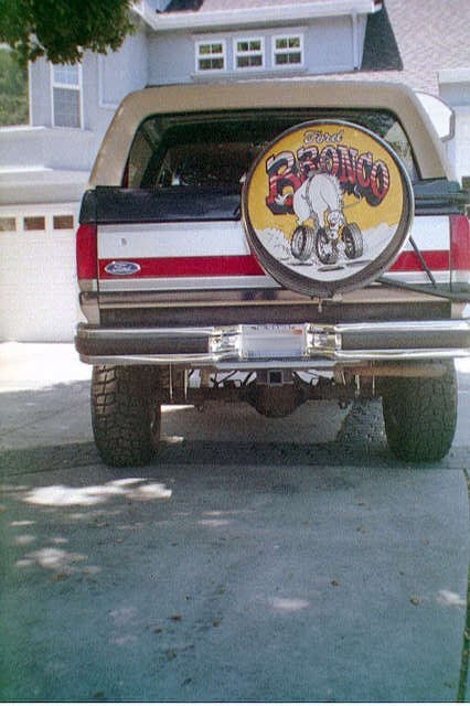1991 Ford Bronco - Rear view of a 1991 Ford Bronco with a custom spare tire cover.