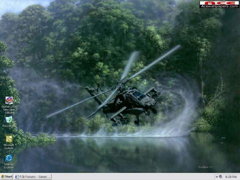 1988 Ford Bronco - A military helicopter hovers above a misty body of water, surrounded by lush green foliage.