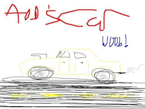 1985 Ford LTD Crown Victoria - A child's drawing of a car with "Add Car" and "WOOB!" written above it.
