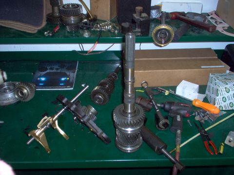 1983 Ford Bronco - The internals of the transmission. The whole mess is assembled through a single plate, and then the 2 end cases have to be carefully thread…