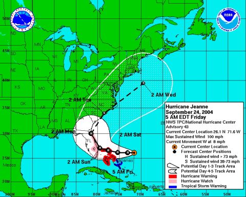 1993 Ford Bronco - NOAA National Hurricane Center forecast track map for Hurricane Jeanne, not a vehicle technical document.