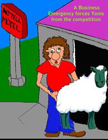 1988 Ford Bronco - A cartoon depicts a woman holding a sheep outside a motel, with text about business and competition.