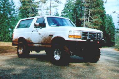 1993 Ford Bronco - This 1993 Ford Bronco is seen from a 3q-front angle, appearing to have been driven off-road.