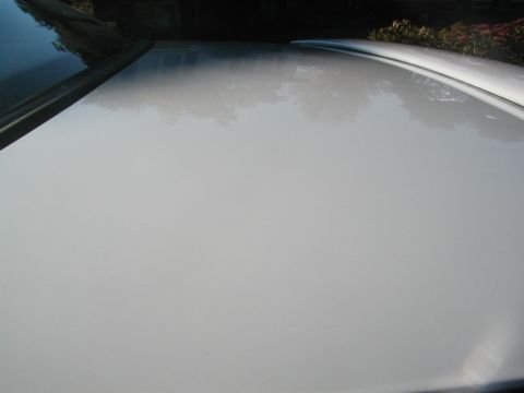 1993 Ford Taurus - White car roof shows reflections of trees and sky.
