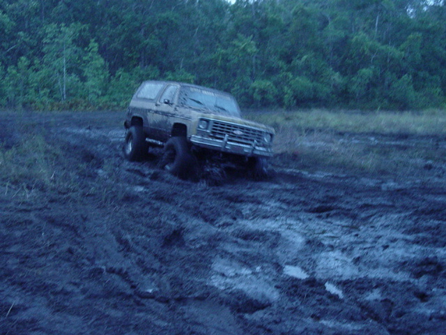 Chevy K5 Blazer stuck in mud, front end low