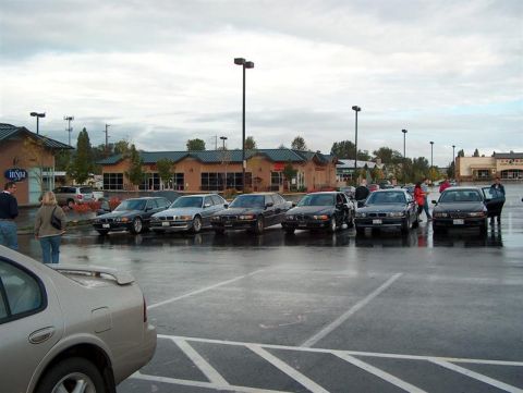 1999 BMW 7 Series - Multiple BMW 7 Series sedans are parked in a lot, suggesting a gathering or event.