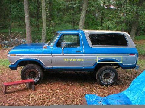 1979 Ford Bronco - I need the sheet metal outlined in yellow. If you are parting out a 78-79 or if you have a truck let me know