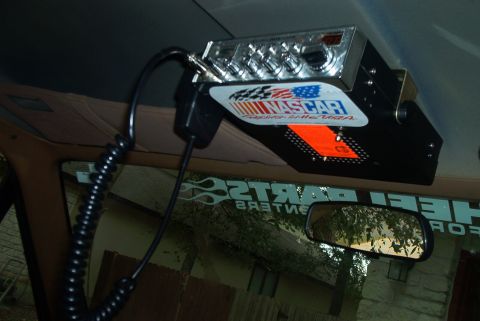 1989 Ford Bronco - Cb radio mounted on the head liner with the nascar sticker