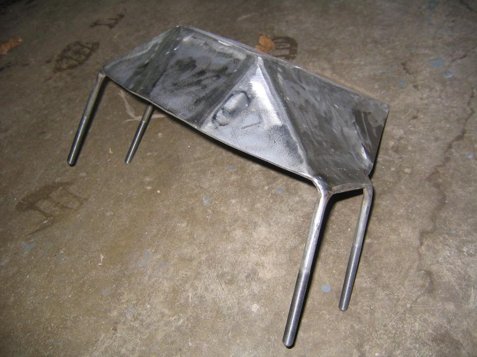 Metal skid plate with four legs on concrete floor