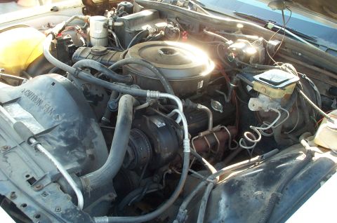 1995 Ford Crown Victoria - The engine bay of a vehicle, a fan shroud with "CAUTION FAN" text visible.
