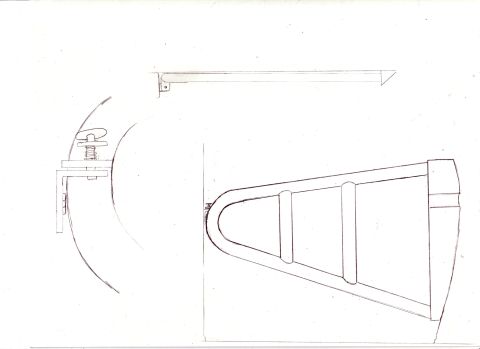 1978 Ford Bronco - Freehand engineering drawing showing front and side views of a tapered bracket assembly mounted to a round panel.