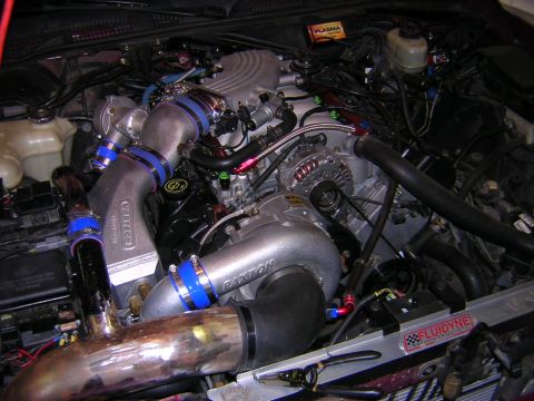 1992 Ford Crown Victoria - Custom turbocharged engine bay with aftermarket parts including a Paxton supercharger and Fluidyne radiator.