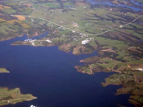 1995 Ford Bronco - Aerial view shows a lake with a marina and surrounding countryside.
