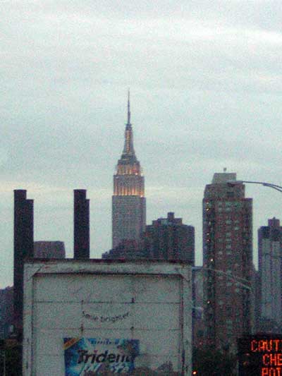 1995 Ford Bronco - A view of the Empire State Building and surrounding cityscape under an overcast sky, with a billboard visible.