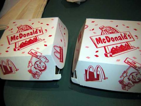1995 Ford Bronco - Two McDonald's burger boxes are shown, each the iconic golden arches and promotional graphics.