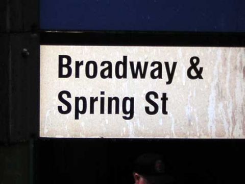 1995 Ford Bronco - Street sign for Broadway & Spring St in New York City.